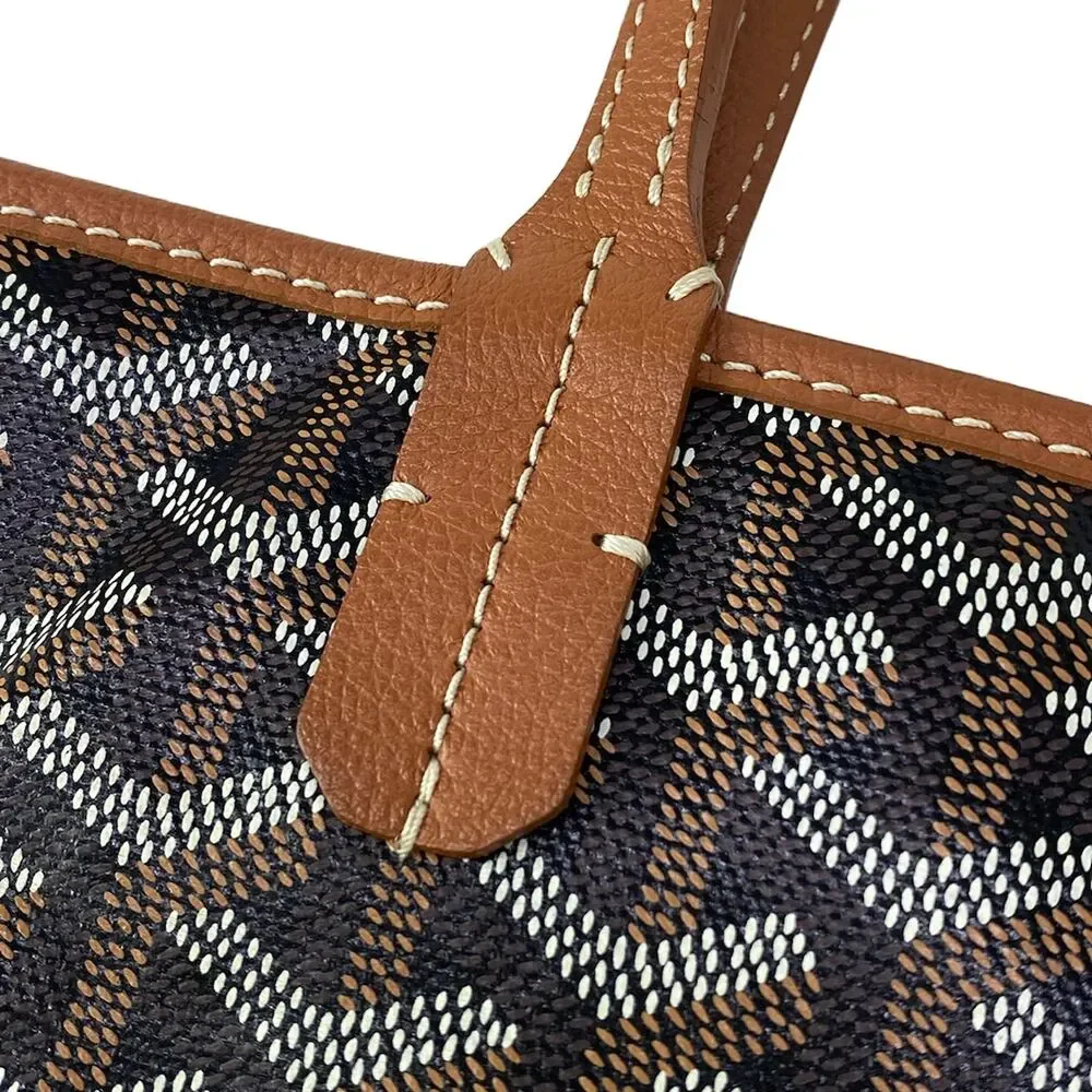 Goyard Saint Louis PM Tote Bag Brown White Dark Brown Coated Canvas Leather